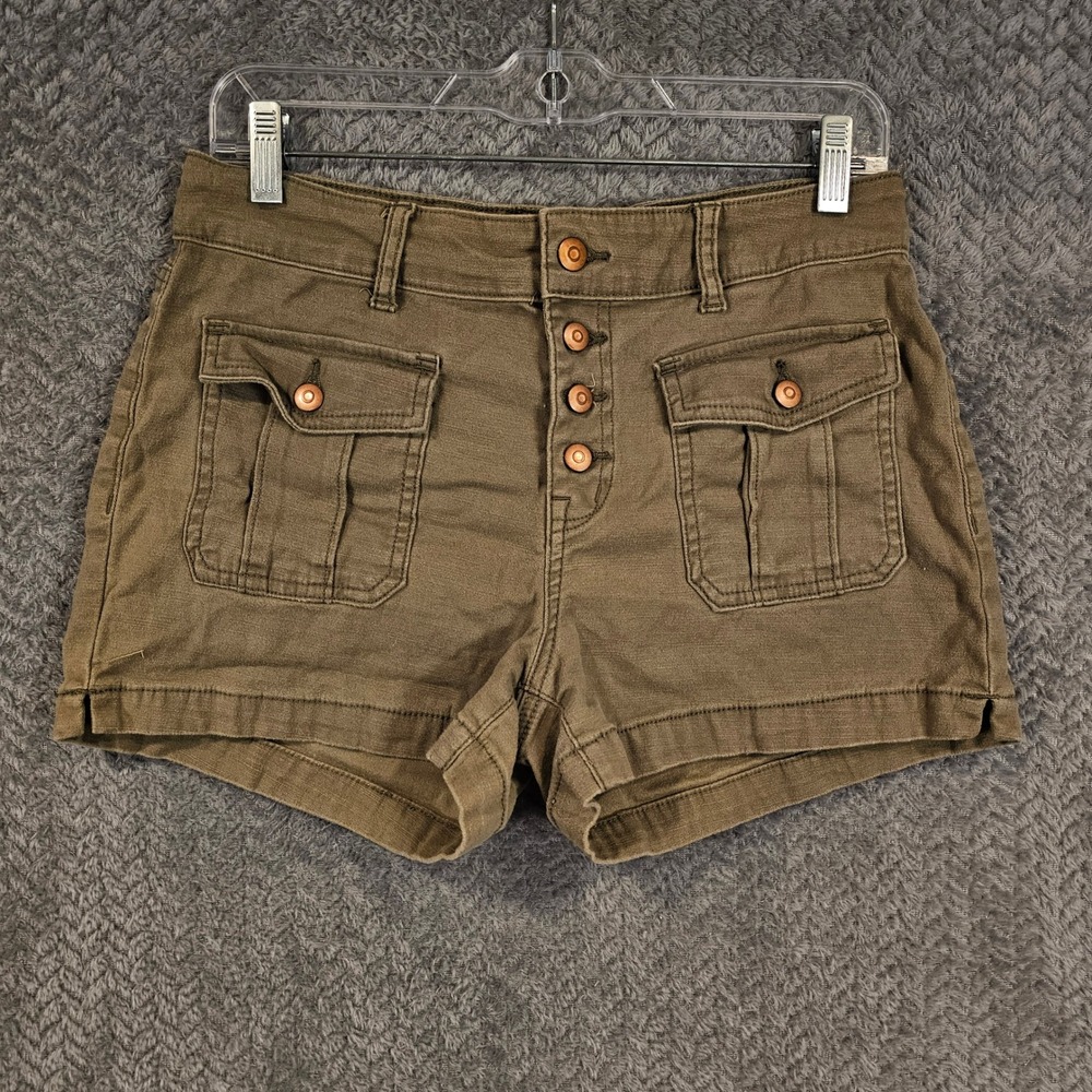 Olive Green Mid‎ Rise Button Fly Utility Cargo Shorts Size 11 Gorpcore Grunge